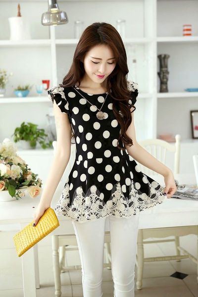 Áo chấm bi phối ren linda - mc109 ms0800