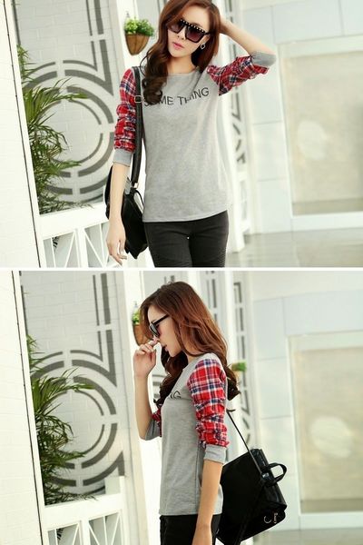 Áo thun tay phối caro - 0695