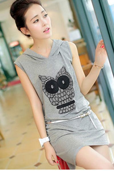 Đầm thun in hình cú cá tính