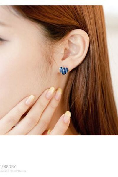 Es0310 khuyên tai nữ hình trái tim đính đá sọc phong cách hàn quốc