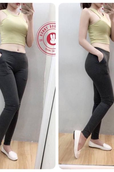 Legging thun trơn 2 túi xéo phía trước