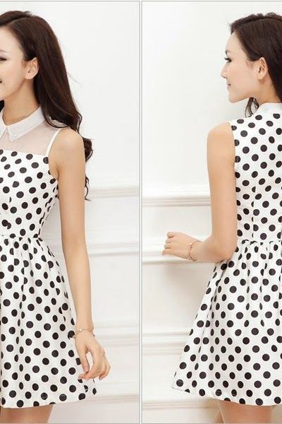 Đầm xòe chấm bi phối ren ngực mã 1223