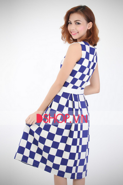 Đầm xòe caro xanh/ mã 03626