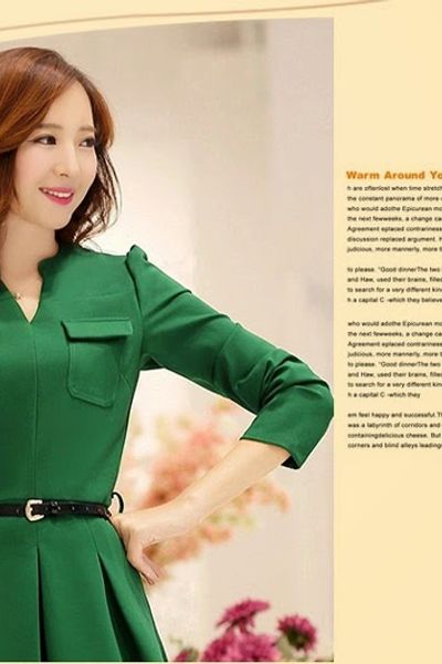Đầm xòe cổ lãnh tụ chữ v ms
