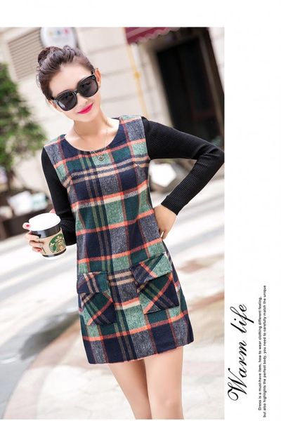 Đầm caro dài tay - gs215 - dk2498
