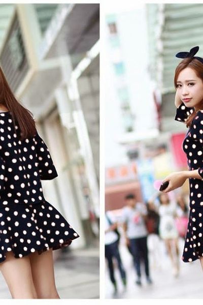 Set áo croptop váy xòe chấm bi ms1137