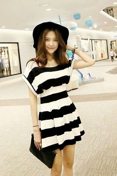 Đầm xòe sọc ngang bo eo - 1165