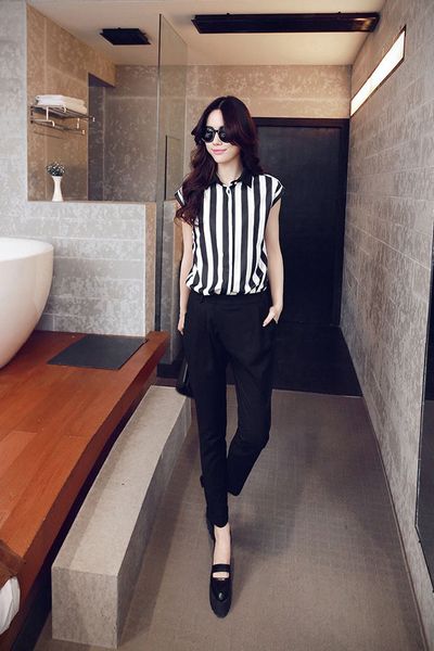 Áo somi sọc kẻ cổ đen - 1580