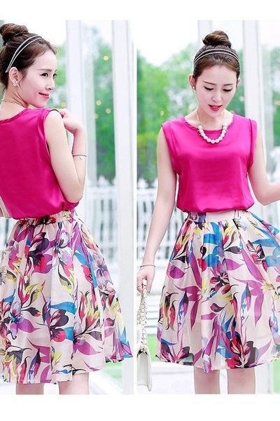 Set váy hoa và áo satin dv2238