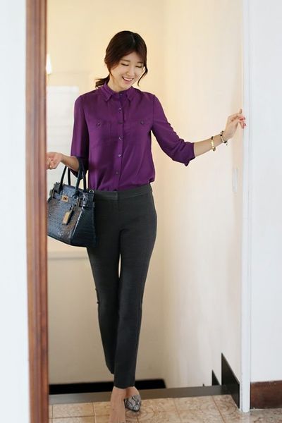 Áo sơ mi 2 túi violet - 0830