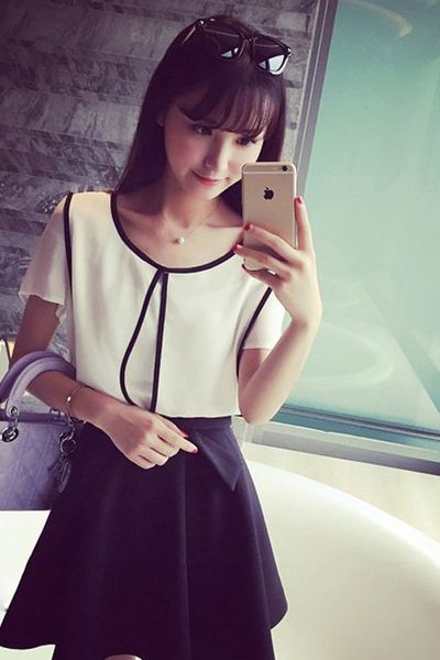 Set áo 2 lớp phối viền chân váy nơ - 1638