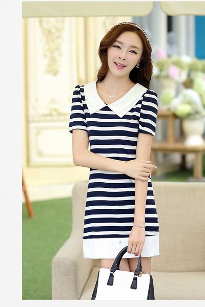 Đầm sọc ngang cổ peter pan - 0720