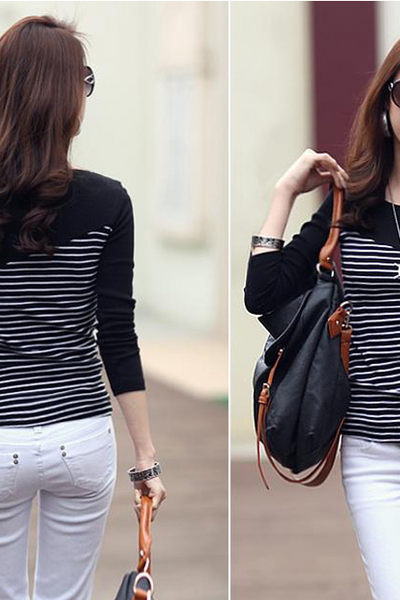 Áo dài tay kẻ chất dầy