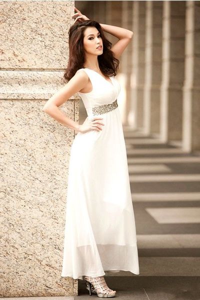 Co-c 002 đầm voan đắp chéo đính cườm sát nách