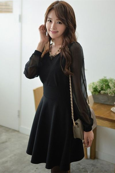 Đầm xòe công sở tay voan - 1648