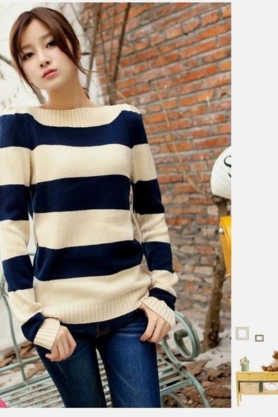 Áo len sọc trễ vai - 0865