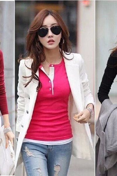 Áo thun nữ dài tay phối nút - có đủ màu