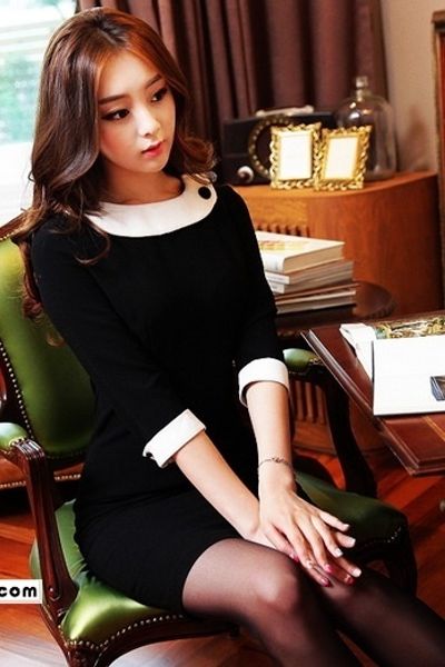 Đầm công sở cổ sen tay lở phong cách hàn quốc md1604-210