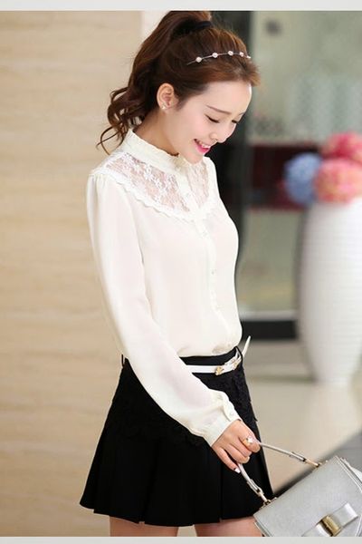 Áo somi công sở phối ren ms1170