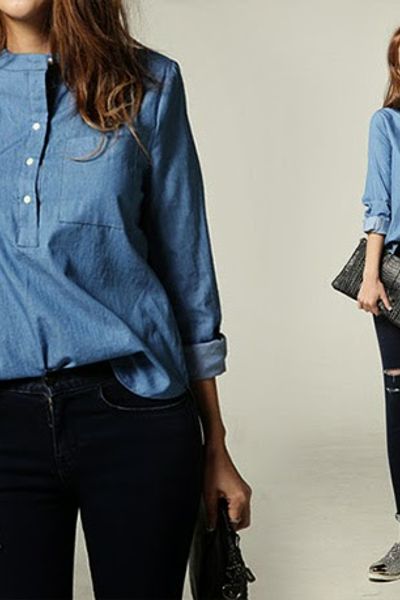 Áo denim cổ trụ - 0959