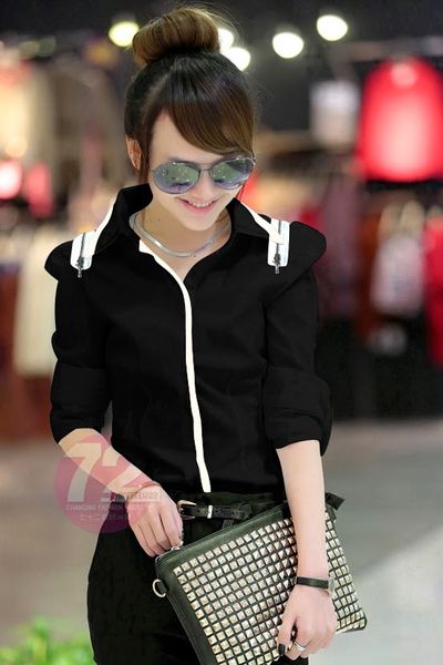 Áo somi phối dây kéo vai - 0195