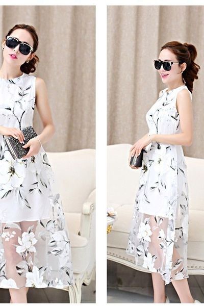 Ms 494 - 230s đầm voan hoa vàng in 3d