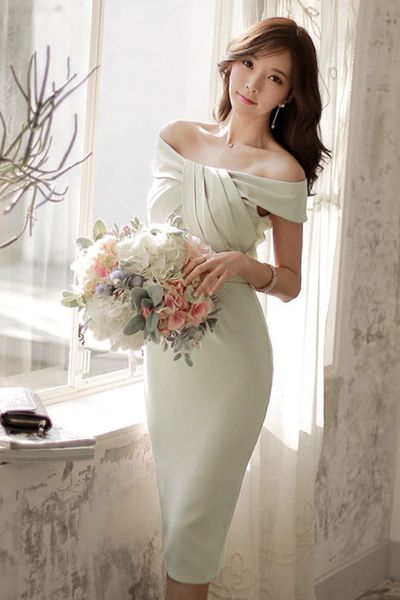 Đầm trễ vai xếp ly - 1469