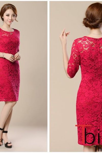 Đầm ren hoa đỏ tay lỡ- dt16 - e180