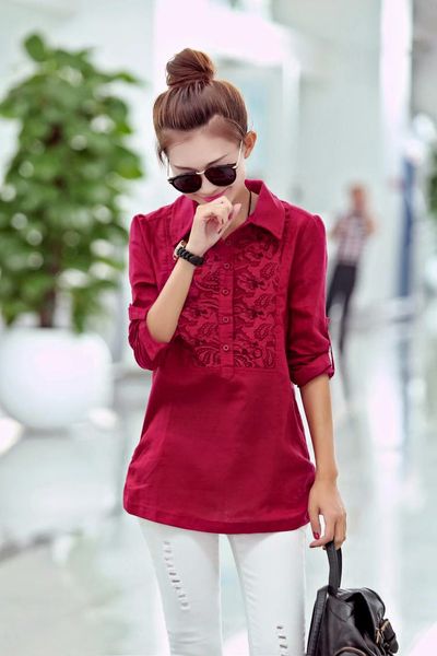 Áo somi phom dài phối ren ms0944