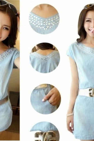 Đầm jean đính hạt 0690