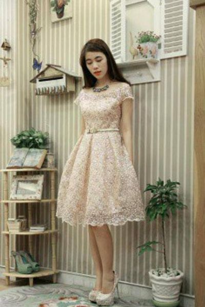 Đầm ren kim sa màu nude-dt05- e230