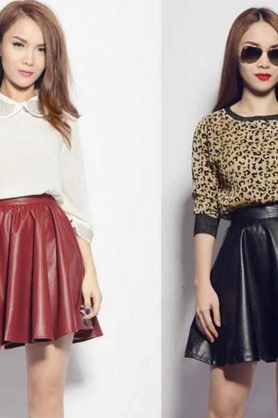 Chân váy da xòe form ngắn và dài