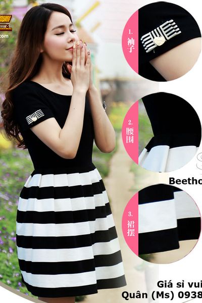 Đầm đôi xòe phối sọc beethoven - bản giao hưởng của mẹ và bé 08203