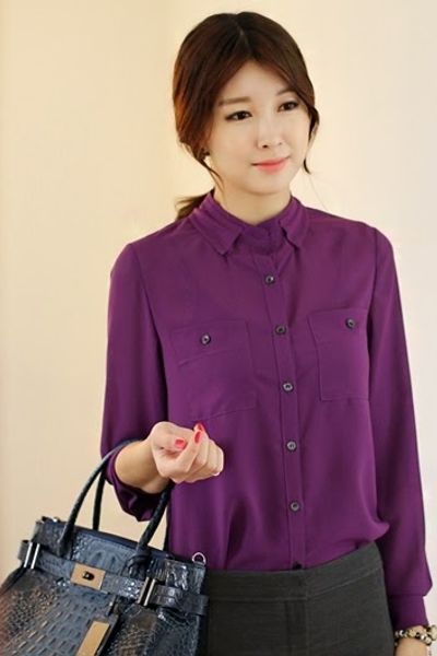 Áo sơ mi 2 túi violet - 0830