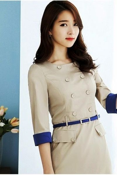 Đầm công sở thu đông phối nút - 0849