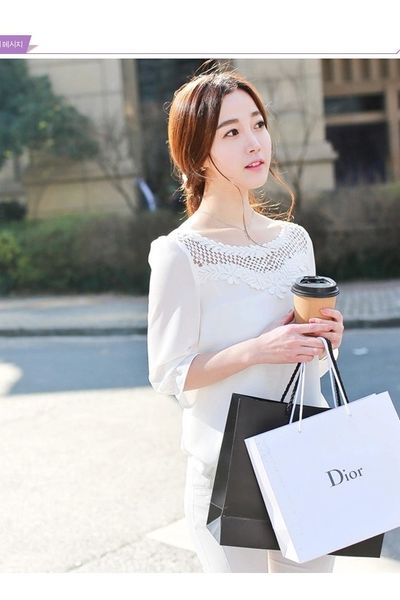 Áo sơ mi ren thuyền bo eo