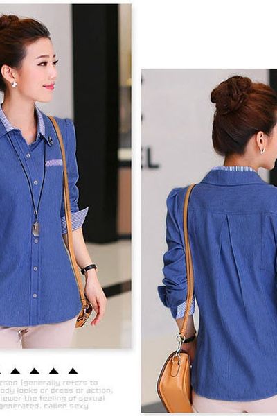 Áo denim phối sọc cổ kết đá - asm3091