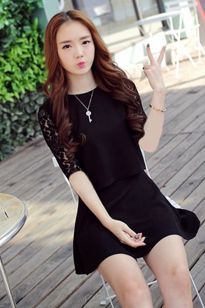 Set áo tay ren chân váy - 1418