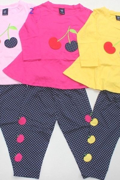 Bg 454 bộ bé gái hình thêu quả táo size 1-7t thun cotton ri 7 có 6 màu