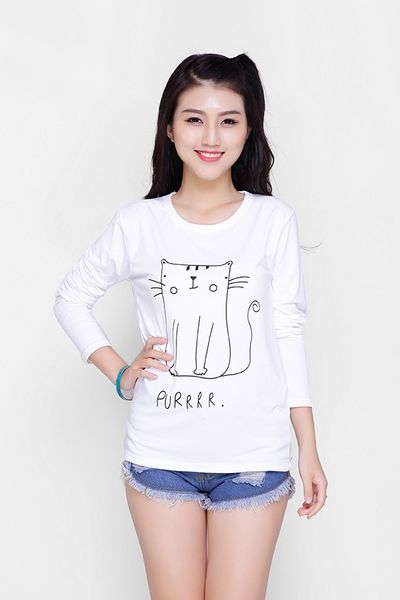 Áo thun dài tay họa tiết mèo cute atdt01
