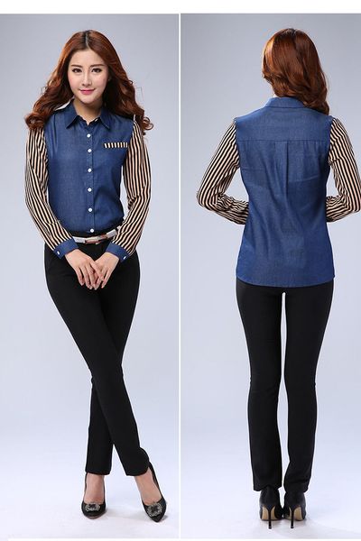 Áo denim phối voan sọc thời trang cá tính - asm3090