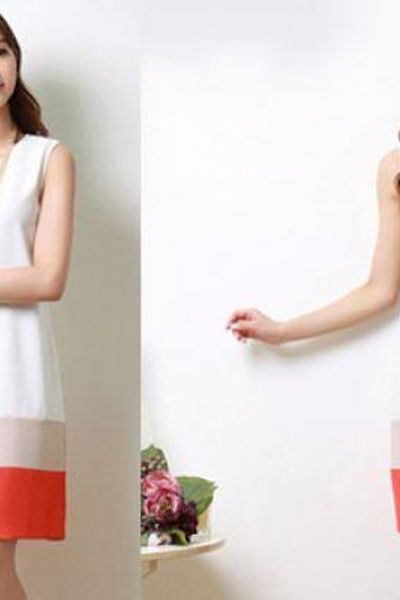 Đầm suông phối màu sweet