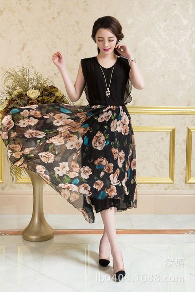 Đầm hoa xòe vintage black rose - d5104