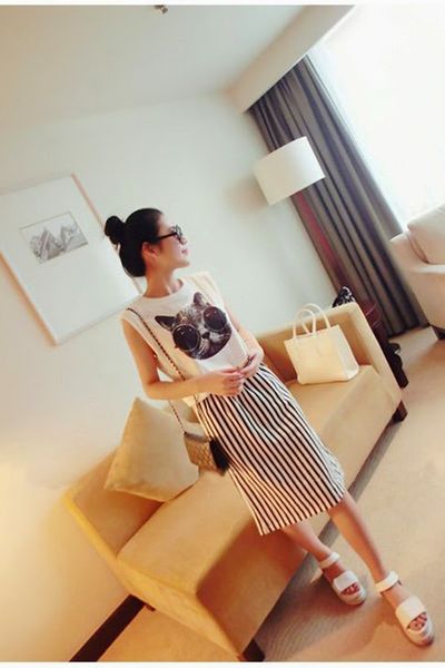 Đầm stewart họa tiết mèo 0726