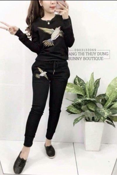 Bộ cotton tay dài hình chim