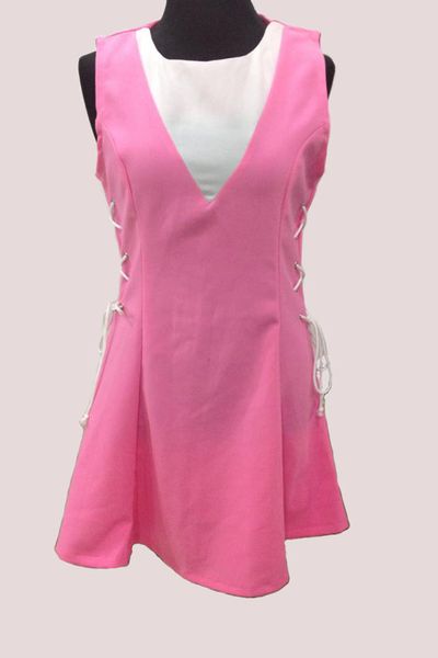 Đầm xòe dây rút pinky - 1595