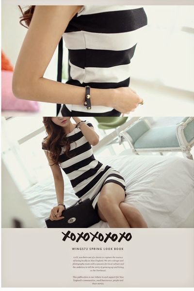 Đầm thun sọc cột nơ sau - 1373