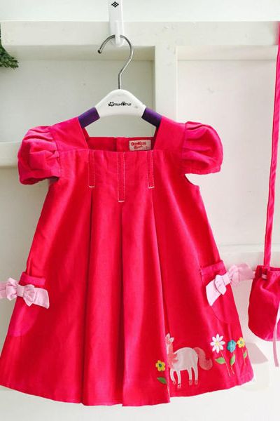 A18368 - đầm ticke nhung thêu ngựa kèm túi oshkoshri 8size 1-8