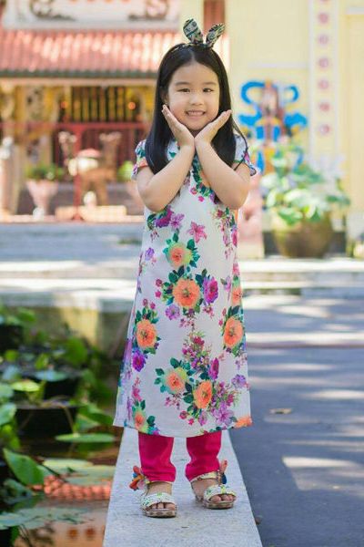 A19185 - 24/11áo dài hoa cách điệu vải linen sang trọng kèm quần legging cottonri 8size 1-8