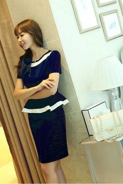 Đầm peplum viền màu - 0856
